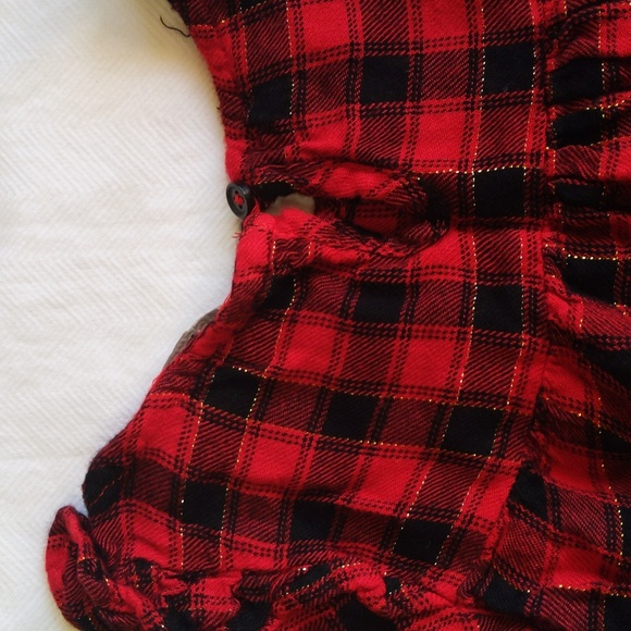 george red & black plaid rayon ruffle long sleeve blouse 18-24 months baby girl - Picture 3 of 7
